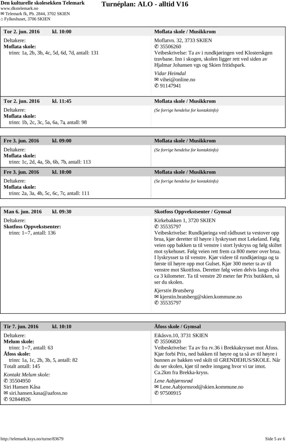 11:45 Moflata skole / Musikkrom trinn: 1b, 2c, 3c, 5a, 6a, 7a, antall: 98 Fre 3. jun. 2016 kl. 09:00 Moflata skole / Musikkrom trinn: 1c, 2d, 4a, 5b, 6b, 7b, antall: 113 Fre 3. jun. 2016 kl. 10:00 Moflata skole / Musikkrom trinn: 2a, 3a, 4b, 5c, 6c, 7c, antall: 111 Man 6.