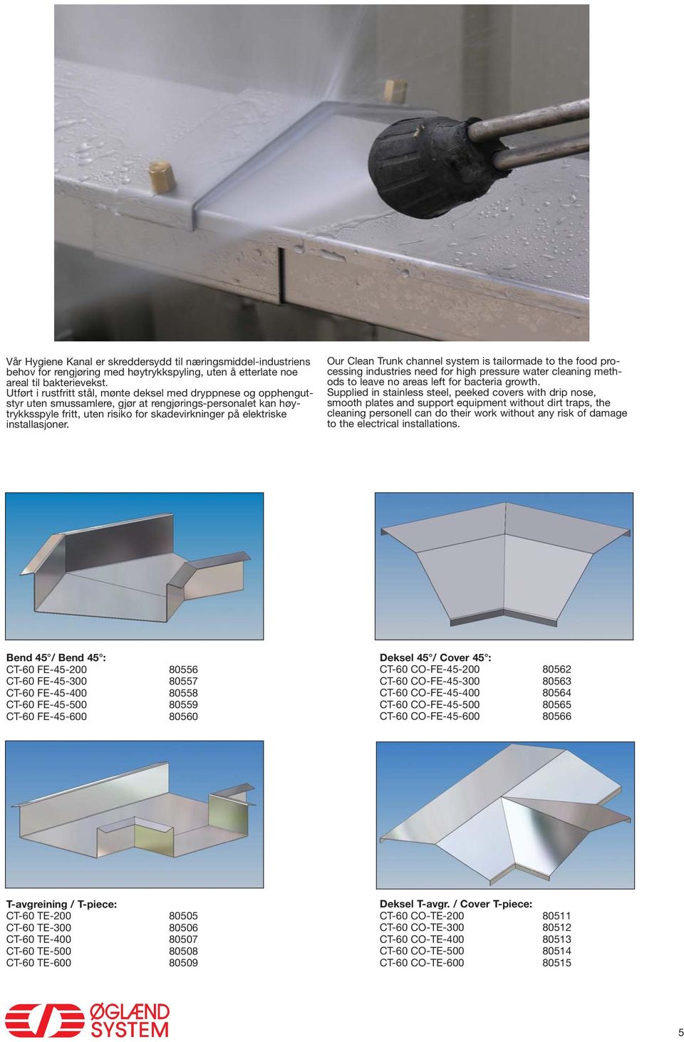 installasjoner. Our Clean Trunk channel system is tailormade to the food processing industries need for high pressure water cleaning methods to leave no areas left for bacteria growth.