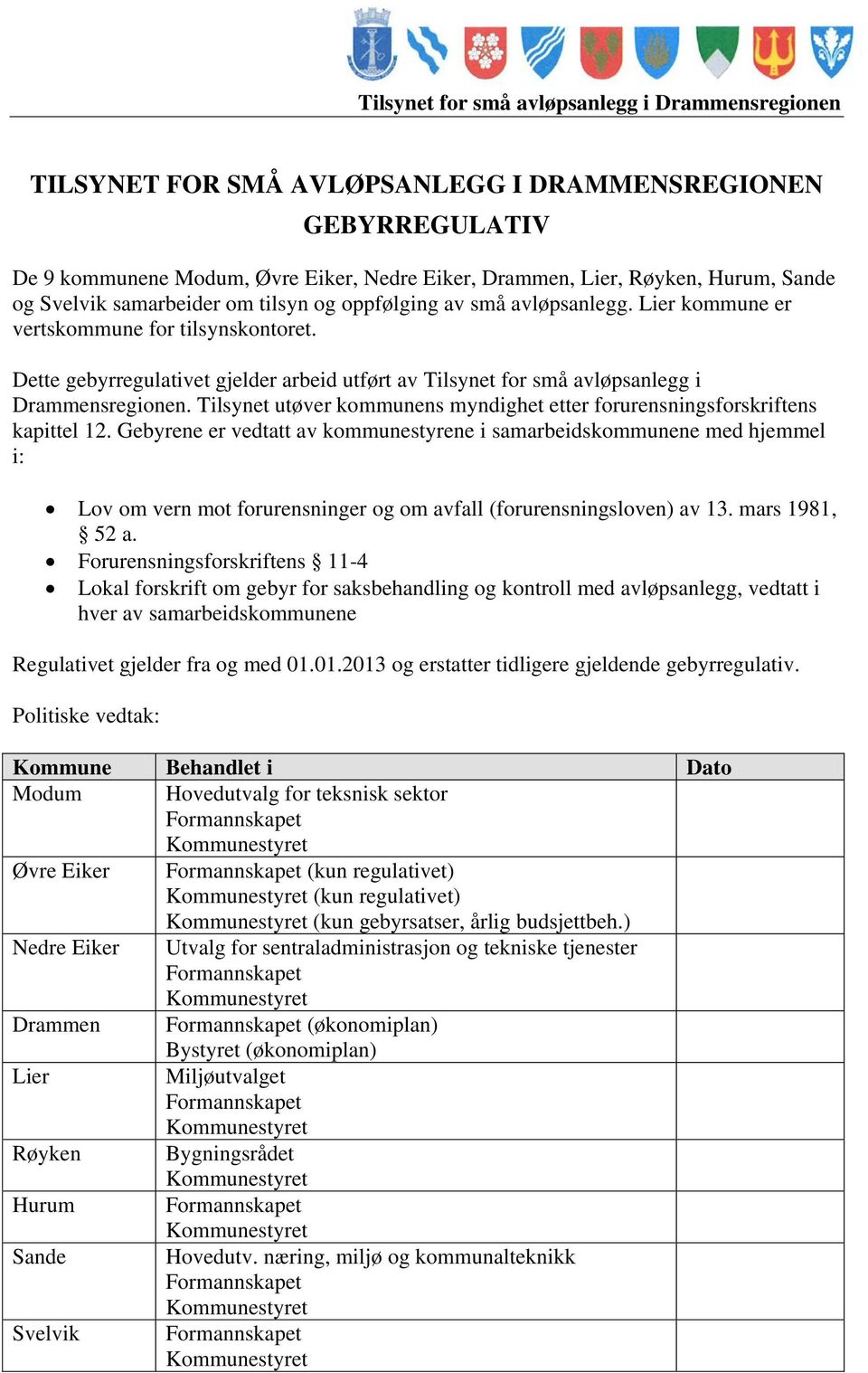 Tilsynet utøver kommunens myndighet etter forurensningsforskriftens kapittel 12.