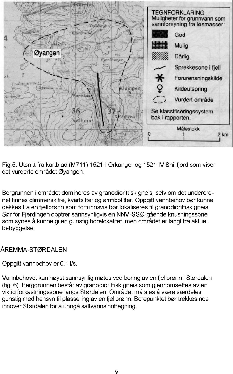 Oppgitt vannbehov bør kunne dekkes fra en fjellbrønn som fortrinnsvis bør lokaliseres til granodiorittisk gneis.