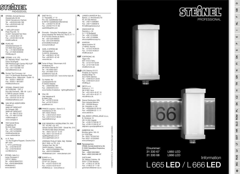 ch GB STEINEL U. K. LTD. 25, Manasty Road Axis Park Orton Southgate GB-Peterborough Cambs PE2 6UP Tel.: +44/1733/366-700 Fax: +44/1733/366-701 steinel@steinel.co.