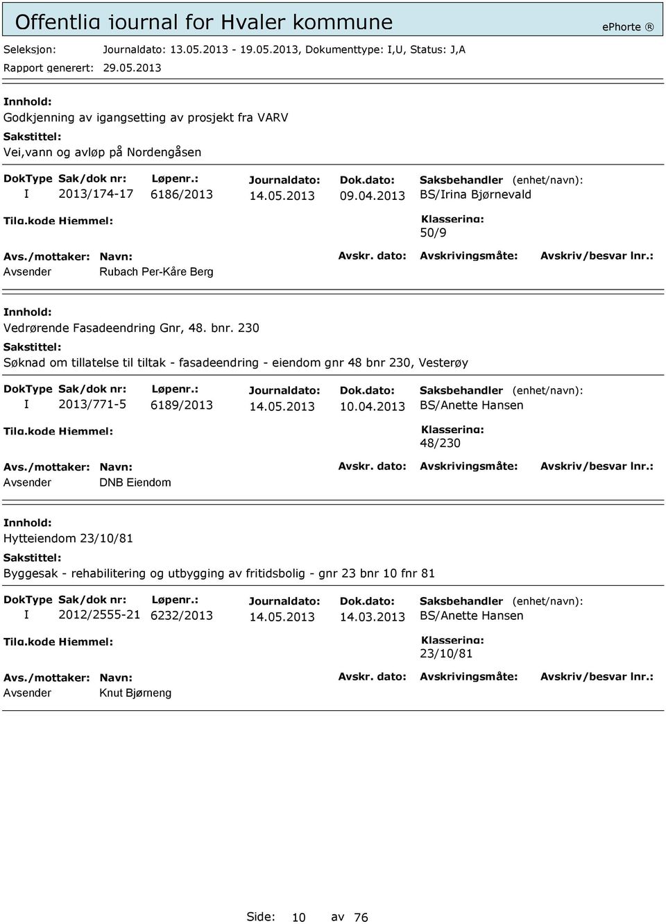 230 Søknad om tillatelse til tiltak - fasadeendring - eiendom gnr 48 bnr 230, Vesterøy 2013/771-5 6189/2013 10.04.