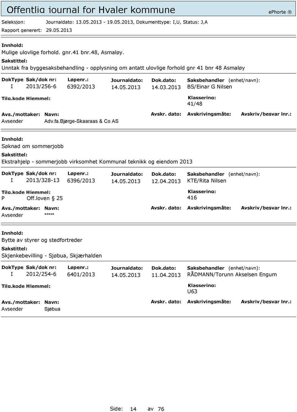 2013 BS/Einar G Nilsen 41/48 Avsender Adv.fa.