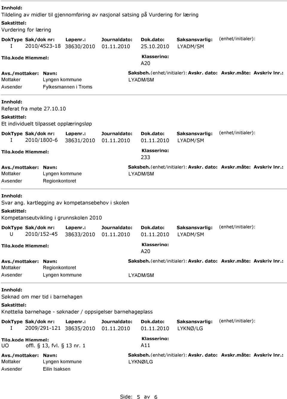 måte: Avskriv lnr.: Regionkontoret nnhold: Svar ang. kartlegging av kompetansebehov i skolen Kompetanseutvikling i grunnskolen 2010 2010/152-45 38633/2010 A20 Avs./mottaker: Navn: Saksbeh. Avskr. dato: Avskr.