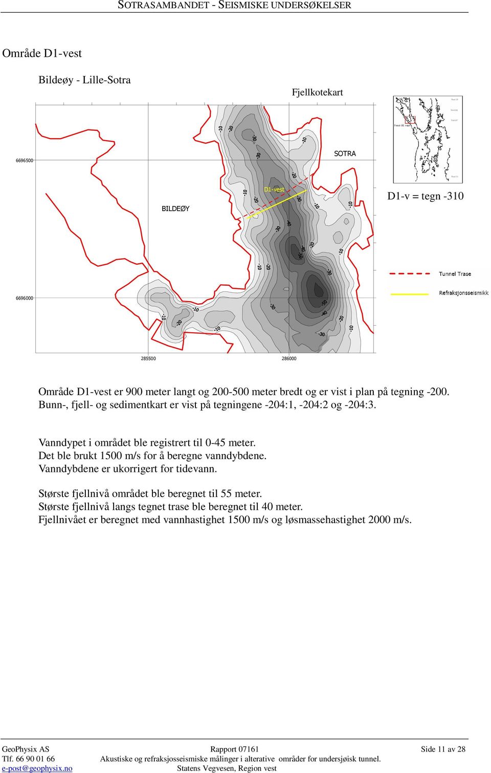 Vanndypet i området ble registrert til 0-45 meter. Det ble brukt 1500 m/s for å beregne vanndybdene. Vanndybdene er ukorrigert for tidevann.