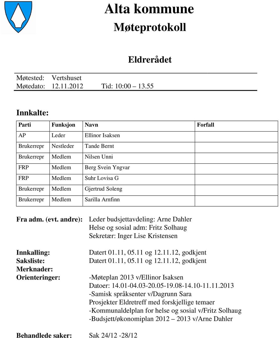 Medlem Gjertrud Soleng Brukerrepr Medlem Sarilla Arnfinn Fra adm. (evt.