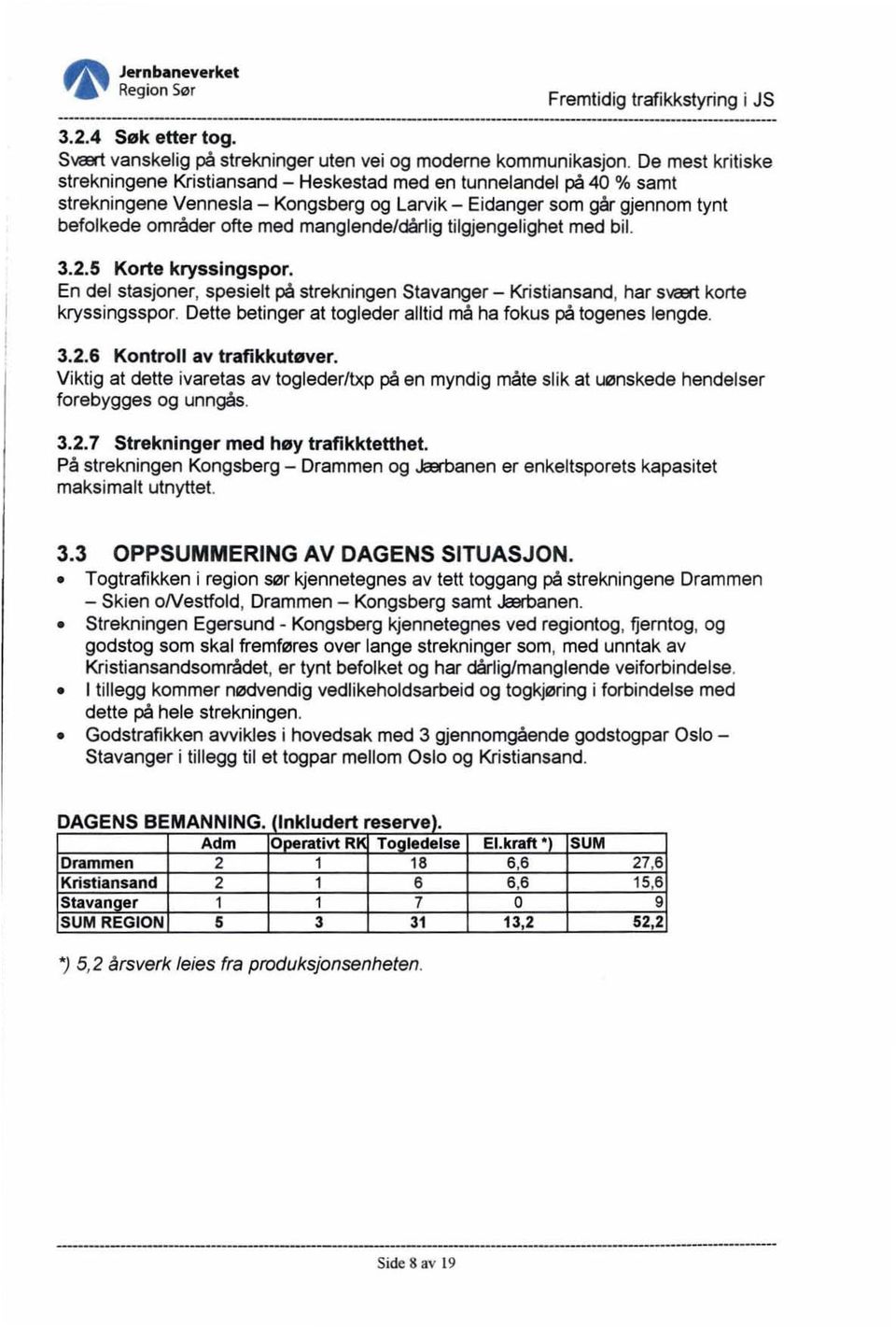 manglende/dårlig tilgjengelighet med bil. 3.2.5 Korte kryssingspor. En del stasjoner, spesielt på strekningen Stavanger - Kristiansand, har svært korte kryssingsspor.