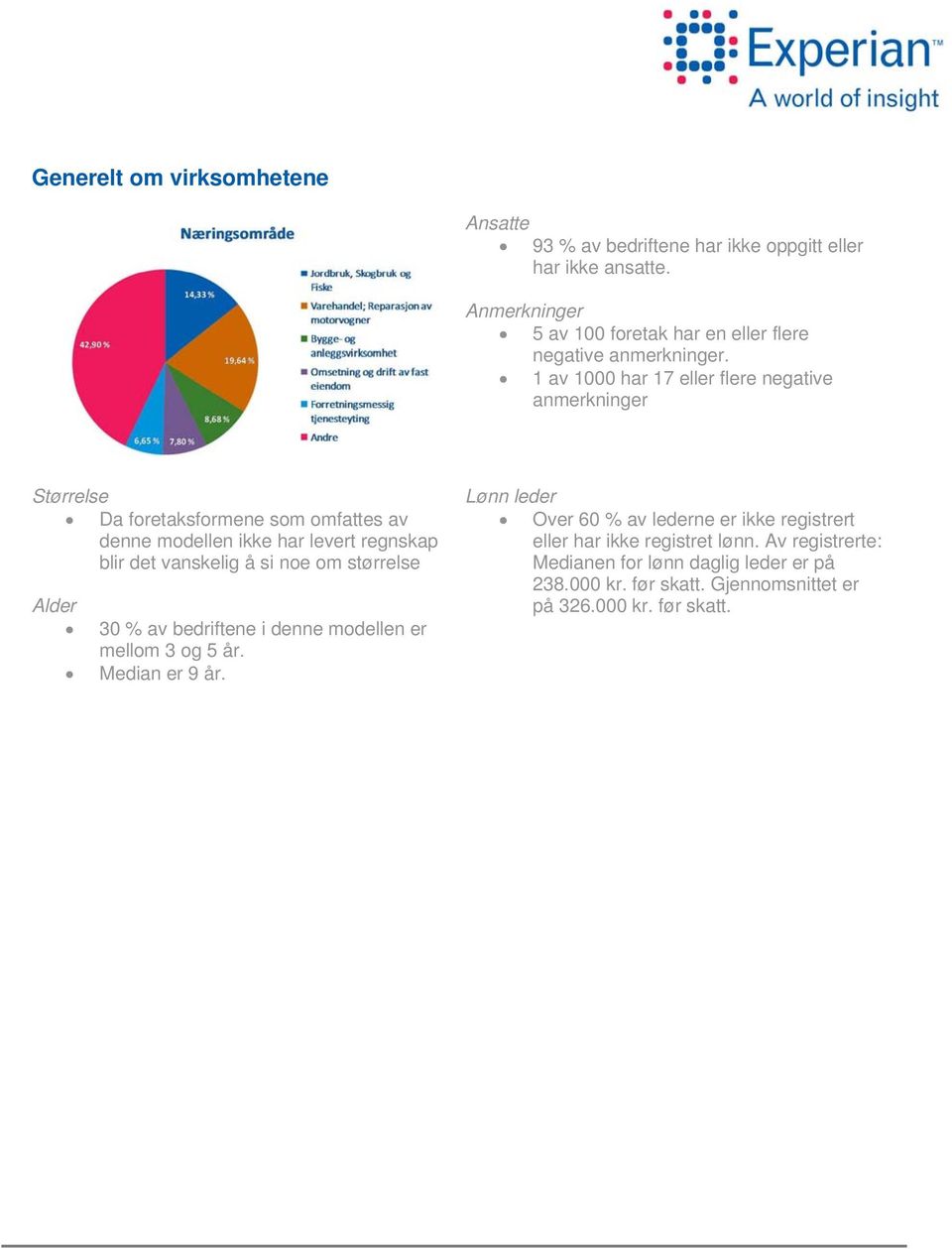 1 av 1000 har 17 eller flere negative anmerkninger Størrelse Da foretaksformene som omfattes av denne modellen ikke har levert regnskap blir det vanskelig