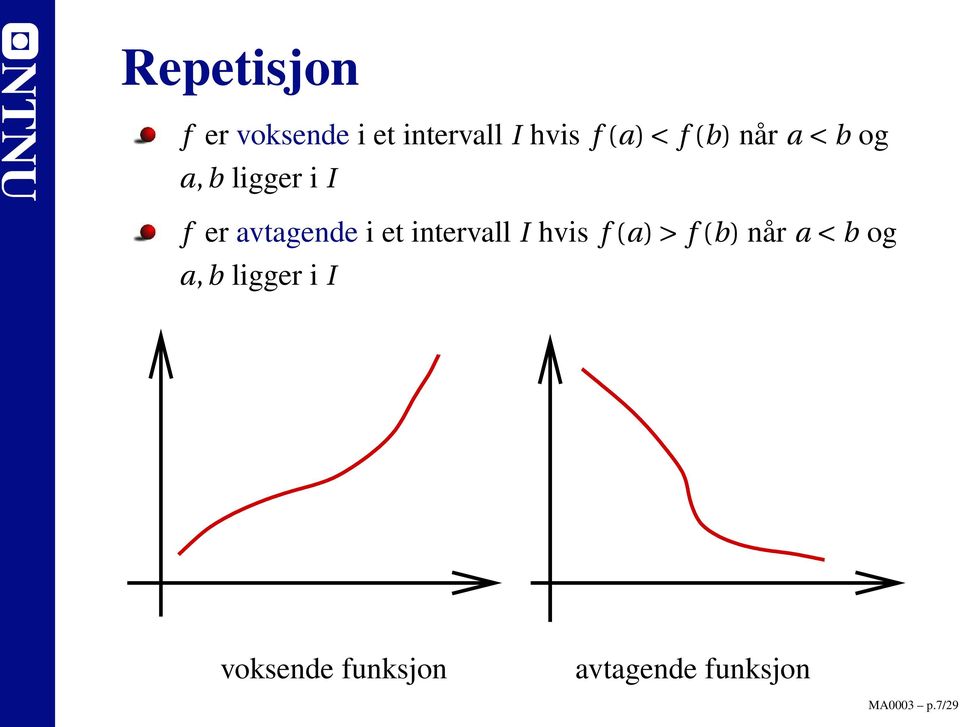 intervall I hvis f (a) > f (b) når a < b og a, b