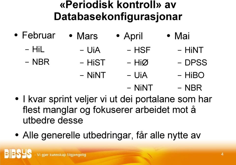 sprint veljer vi ut dei portalane som har flest manglar og fokuserer