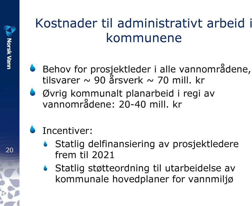 kr Øvrig kommunalt planarbeid i regi av vannområdene: 20-40 mill.