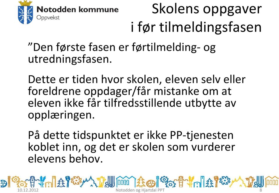 Dette er tiden hvor skolen, eleven selv eller foreldrene oppdager/får mistanke om