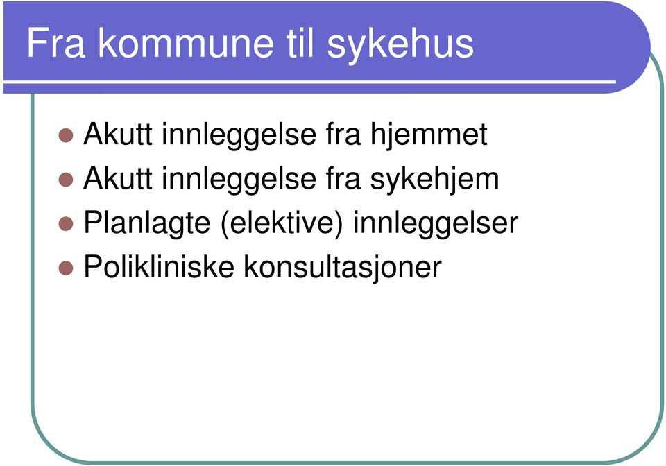 innleggelse fra sykehjem Planlagte