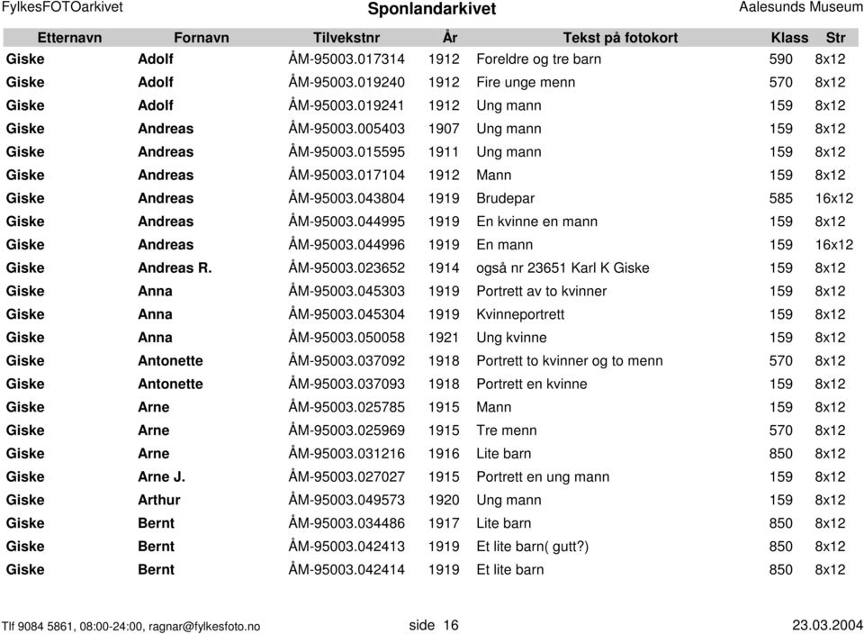 043804 1919 Brudepar 585 16x12 Giske Andreas ÅM-95003.044995 1919 En kvinne en mann 159 8x12 Giske Andreas ÅM-95003.