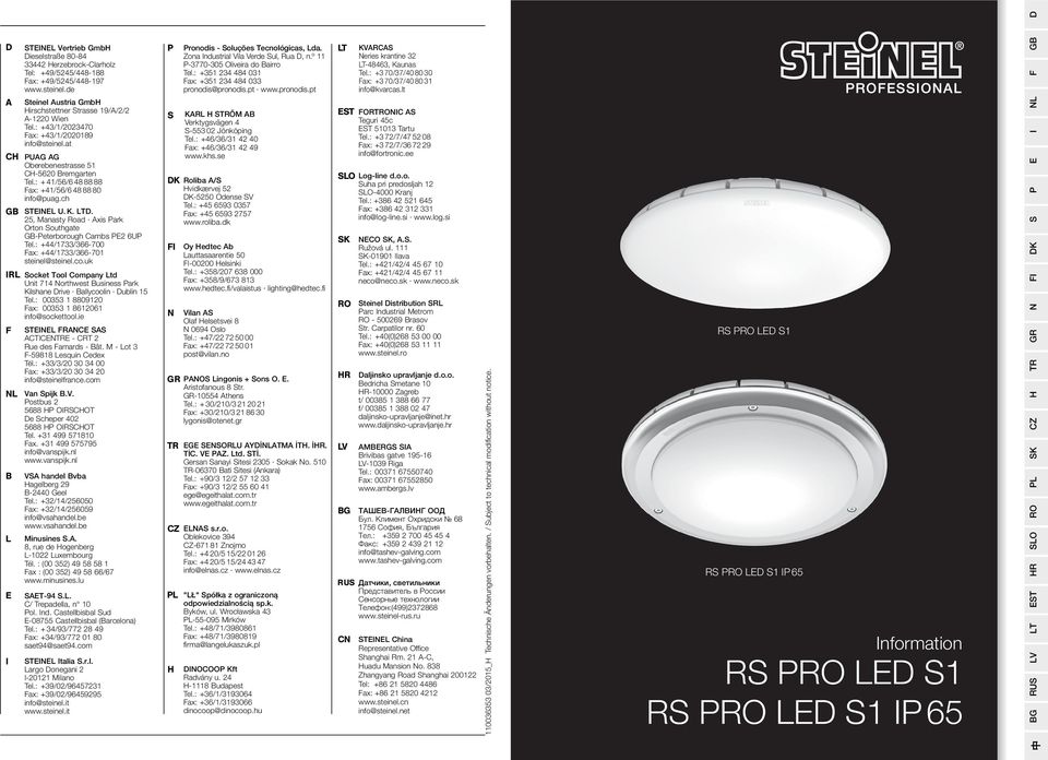 25, Manasty Road Axis Park Orton Southgate GB-Peterborough Cambs PE2 6UP Tel.: +44/1733/366-700 Fax: +44/1733/366-701 steinel@steinel.co.