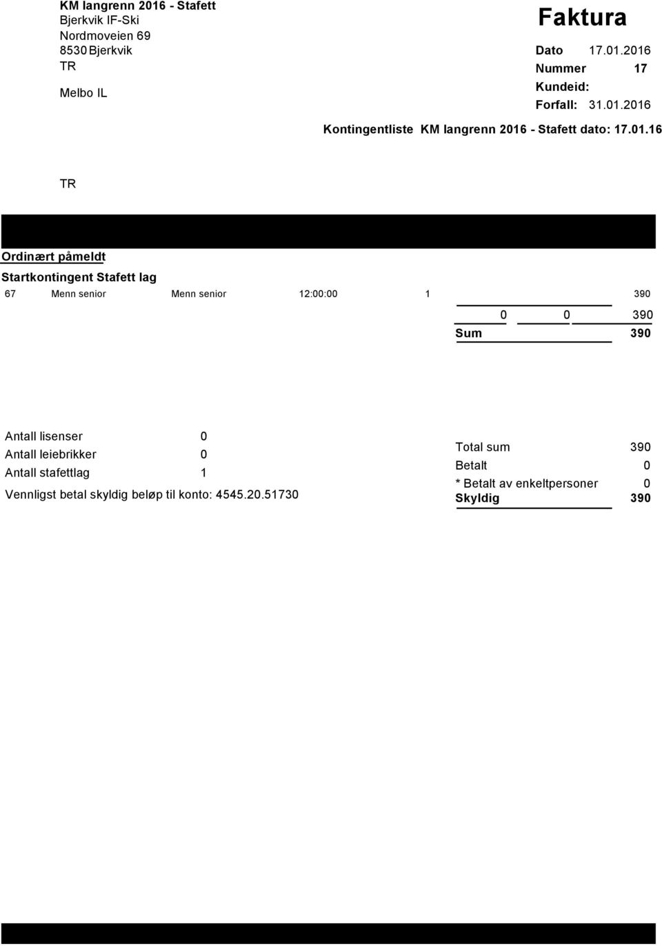 .6 67 Menn senior Menn senior 2:: 39 39 Sum 39 Antall lisenser Vennligst betal skyldig