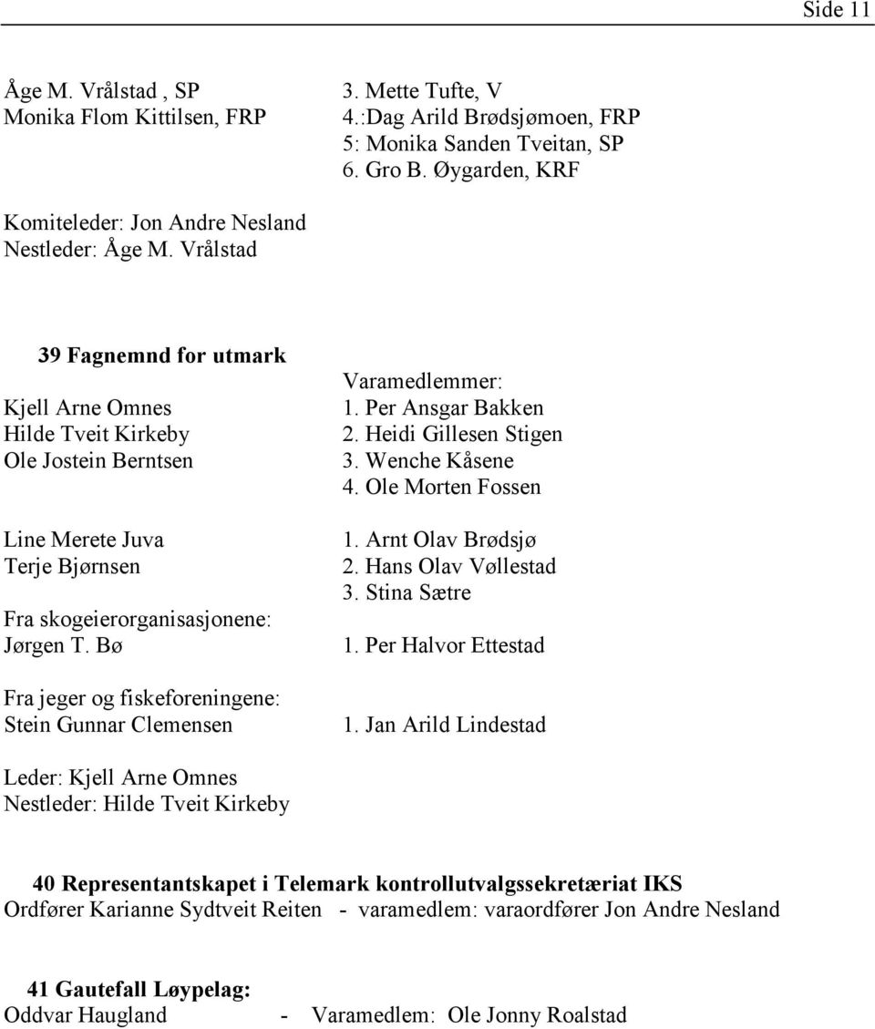 Vrålstad 39 Fagnemnd for utmark Kjell Arne Omnes Hilde Tveit Kirkeby Ole Jostein Berntsen Line Merete Juva Terje Bjørnsen Fra skogeierorganisasjonene: Jørgen T.