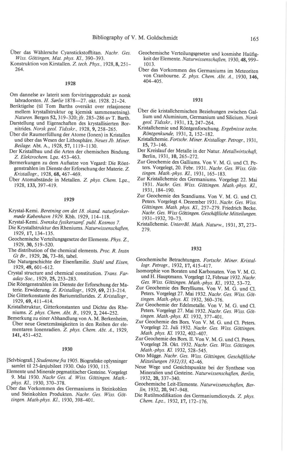 Beriktigelse (til Tom Barths oversikt over relasjonene mellem krystallstruktur og kjemisk sammensetning). Naturen. Bergen 52, 319-320;jfr. 285-286 av T. Barth. Darstellung und Eigenschaften des krystallisierten Bornitrides.