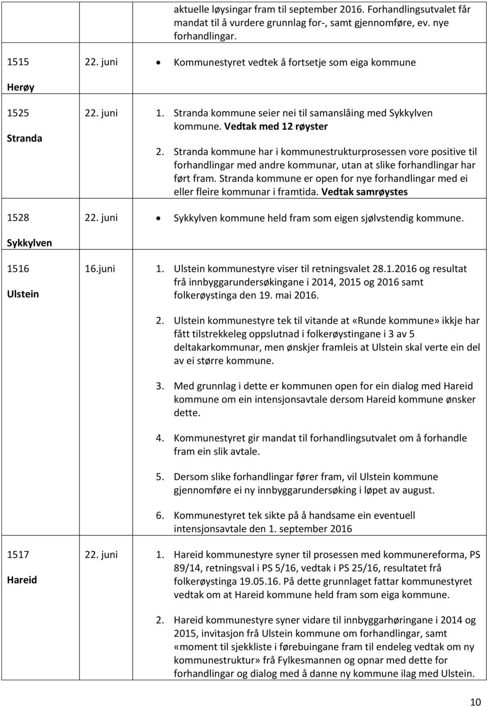 Stranda kommune har i kommunestrukturprosessen vore positive til forhandlingar med andre kommunar, utan at slike forhandlingar har ført fram.