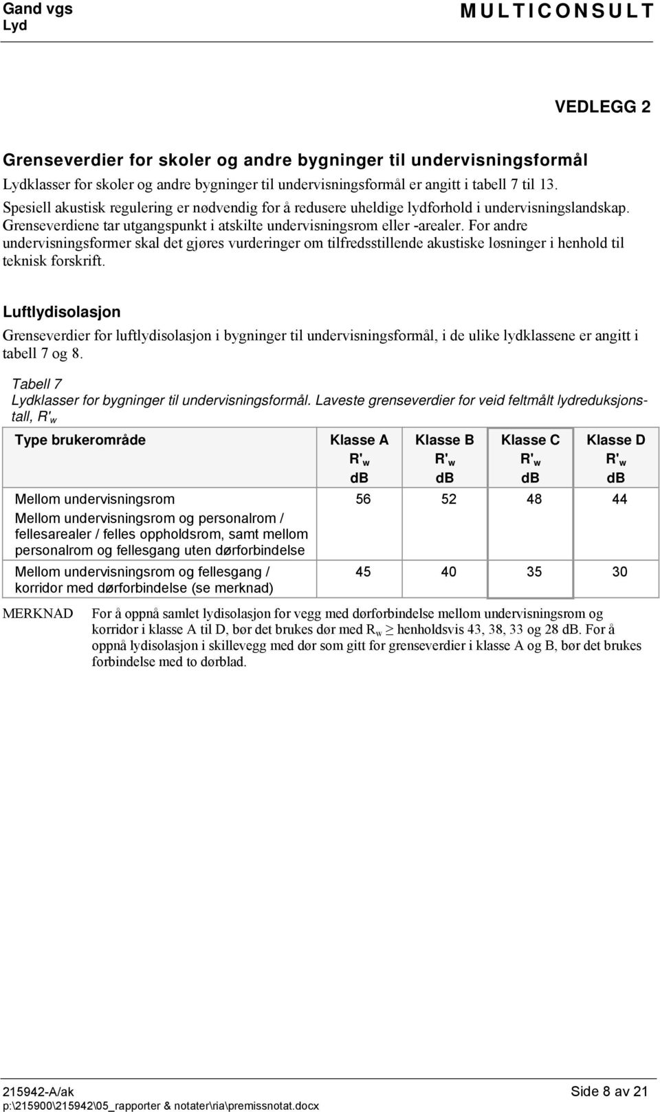 For andre undervisningsformer skal det gjøres vurderinger om tilfredsstillende akustiske løsninger i henhold til teknisk forskrift.