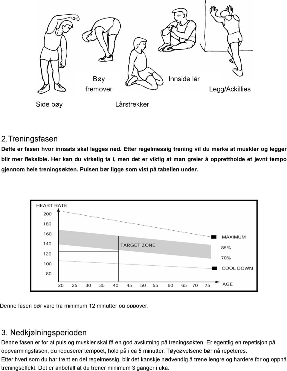 Pulsen bør ligge som vist på tabellen under. Denne fasen bør vare fra minimum 12 minutter og oppover. 3.