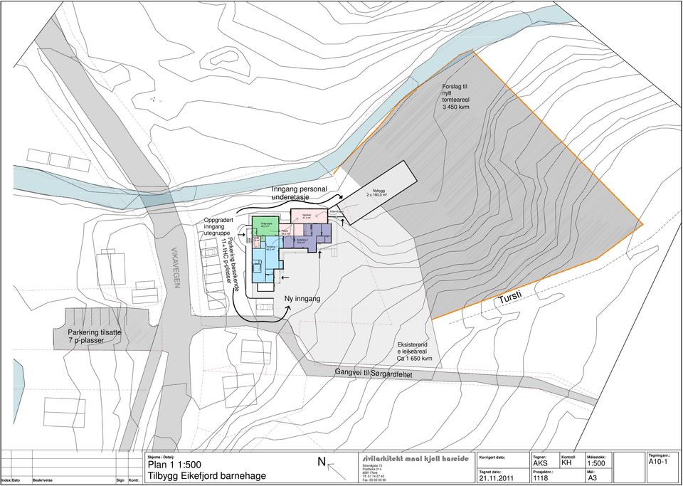 Oppgradert inngang utegruppe Parkering besøkende 11+1HC p-plasser Utegruppa 43,3 m² 7,9 m² 24,0 m² Kjøkken