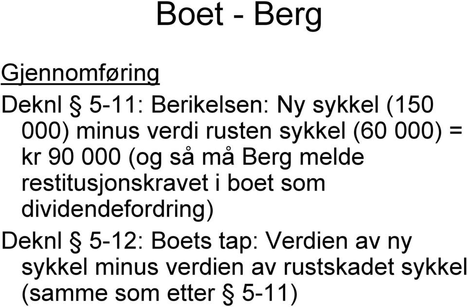 restitusjonskravet i boet som dividendefordring) Deknl 5-12: Boets tap: