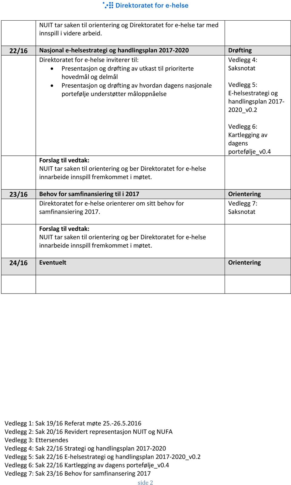 Presentasjon og drøfting av hvordan dagens nasjonale portefølje understøtter måloppnåelse Vedlegg 5: E-helsestrategi og handlingsplan 2017-2020_v0.