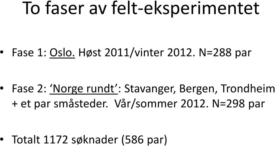 N=288 par Fase 2: Norge rundt : Stavanger, Bergen,