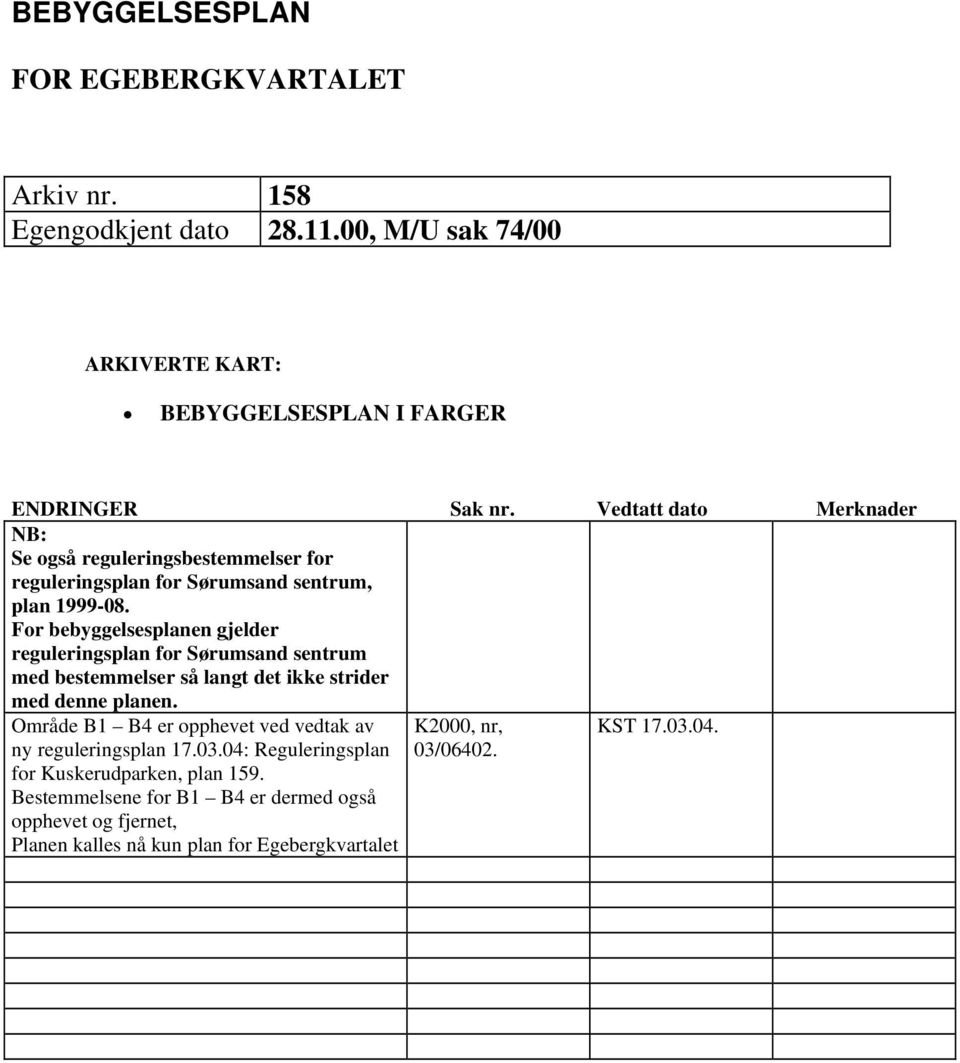 For bebyggelsesplanen gjelder reguleringsplan for Sørumsand sentrum med bestemmelser så langt det ikke strider med denne planen.