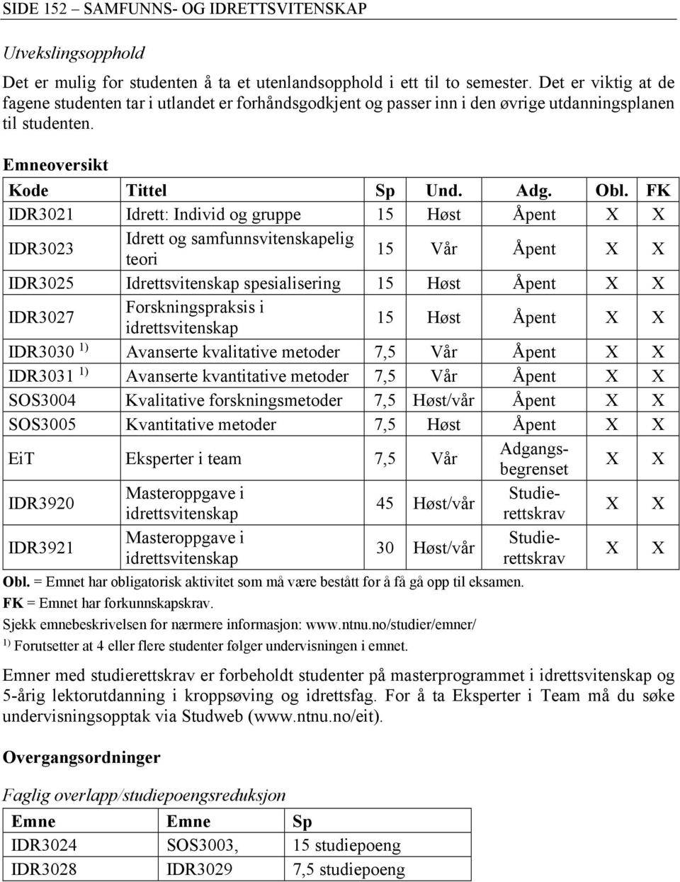 = Emnet har obligatorisk aktivitet som må være bestått for å få gå opp til eksamen. FK = Emnet har forkunnskapskrav. Sjekk emnebeskrivelsen for nærmere informasjon: www.ntnu.