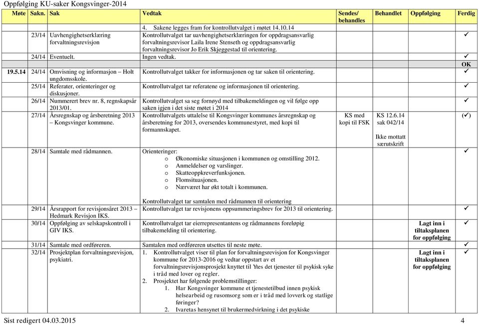 forvaltningsrevisor Jo Erik Skjeggestad til 24/14 Eventuelt. Ingen vedtak. OK 19.5.14 24/14 Omvisning og informasjon Holt Kontrollutvalget takker for informasjonen og tar saken til ungdomsskole.