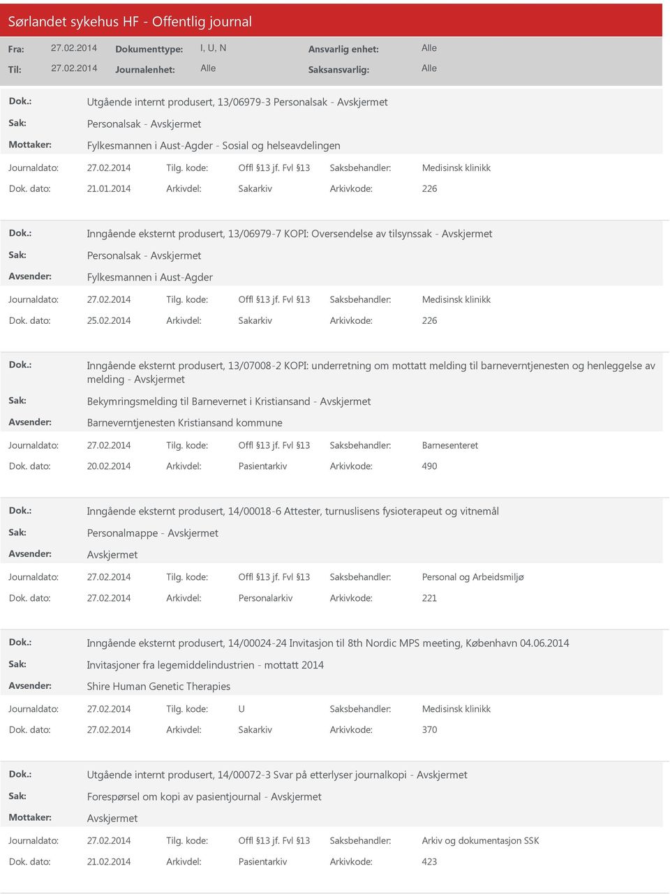 2014 Arkivdel: Sakarkiv Arkivkode: 226 Inngående eksternt produsert, 13/07008-2 KOPI: underretning om mottatt melding til barneverntjenesten og henleggelse av melding - Bekymringsmelding til