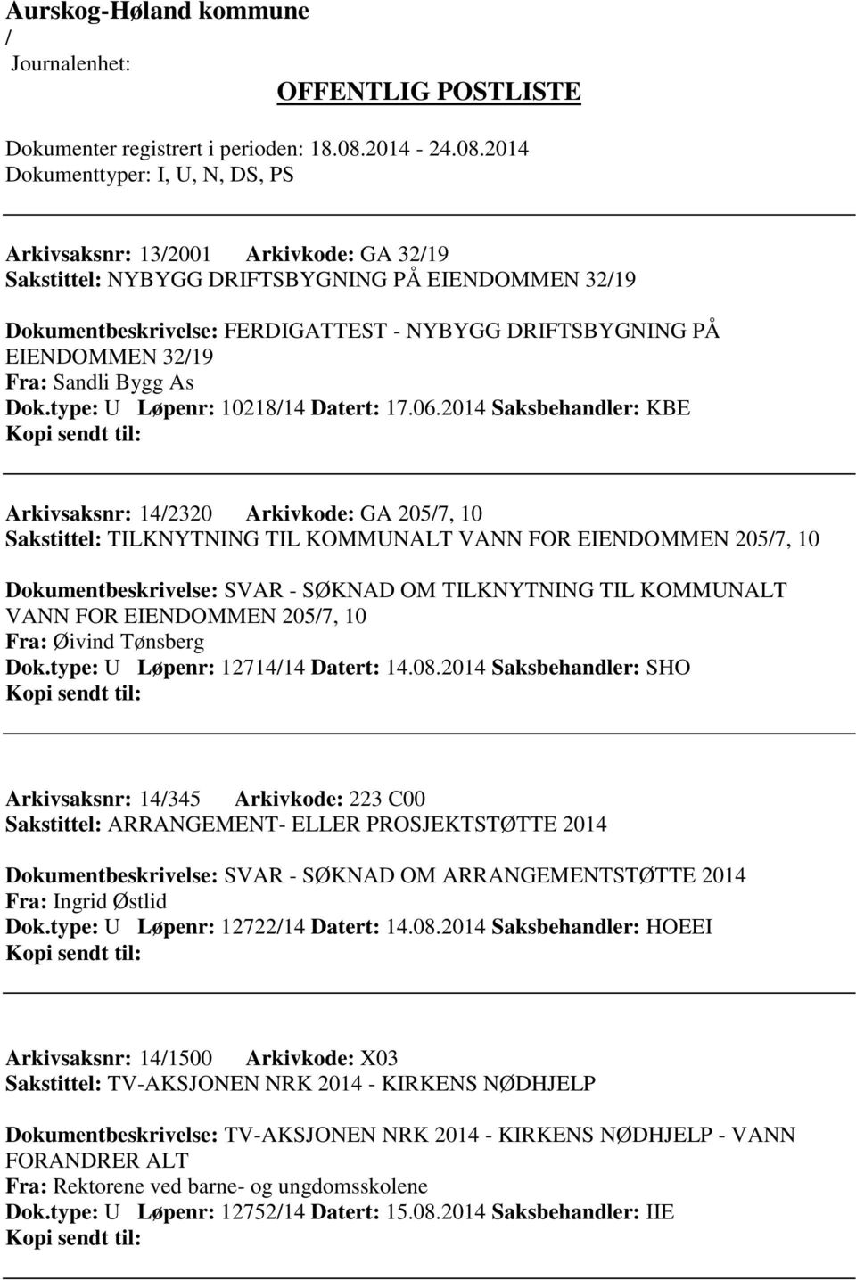 2014 Saksbehandler: KBE Arkivsaksnr: 142320 Arkivkode: GA 2057, 10 Sakstittel: TILKNYTNING TIL KOMMUNALT VANN FOR EIENDOMMEN 2057, 10 Dokumentbeskrivelse: SVAR - SØKNAD OM TILKNYTNING TIL KOMMUNALT