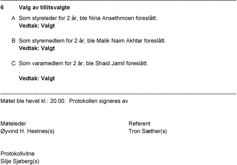 C Som varamedlem for 2 år, ble Shaid Jamil foreslått.. - Møtet ble hevet kl.: 20.00.