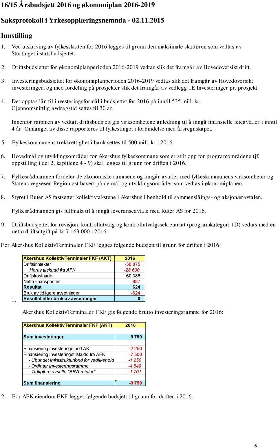 prosjekt. 4. Det opptas lån til investeringsformål i budsjettet for 2016 på inntil 535 mill. kr. Gjennomsnittlig avdragstid settes til 30 år.