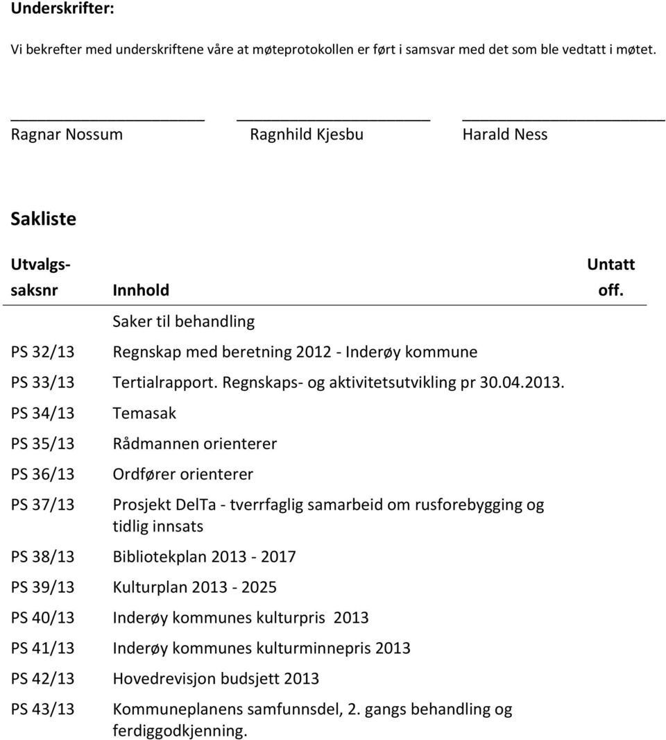 Regnskaps- og aktivitetsutvikling pr 30.04.2013.