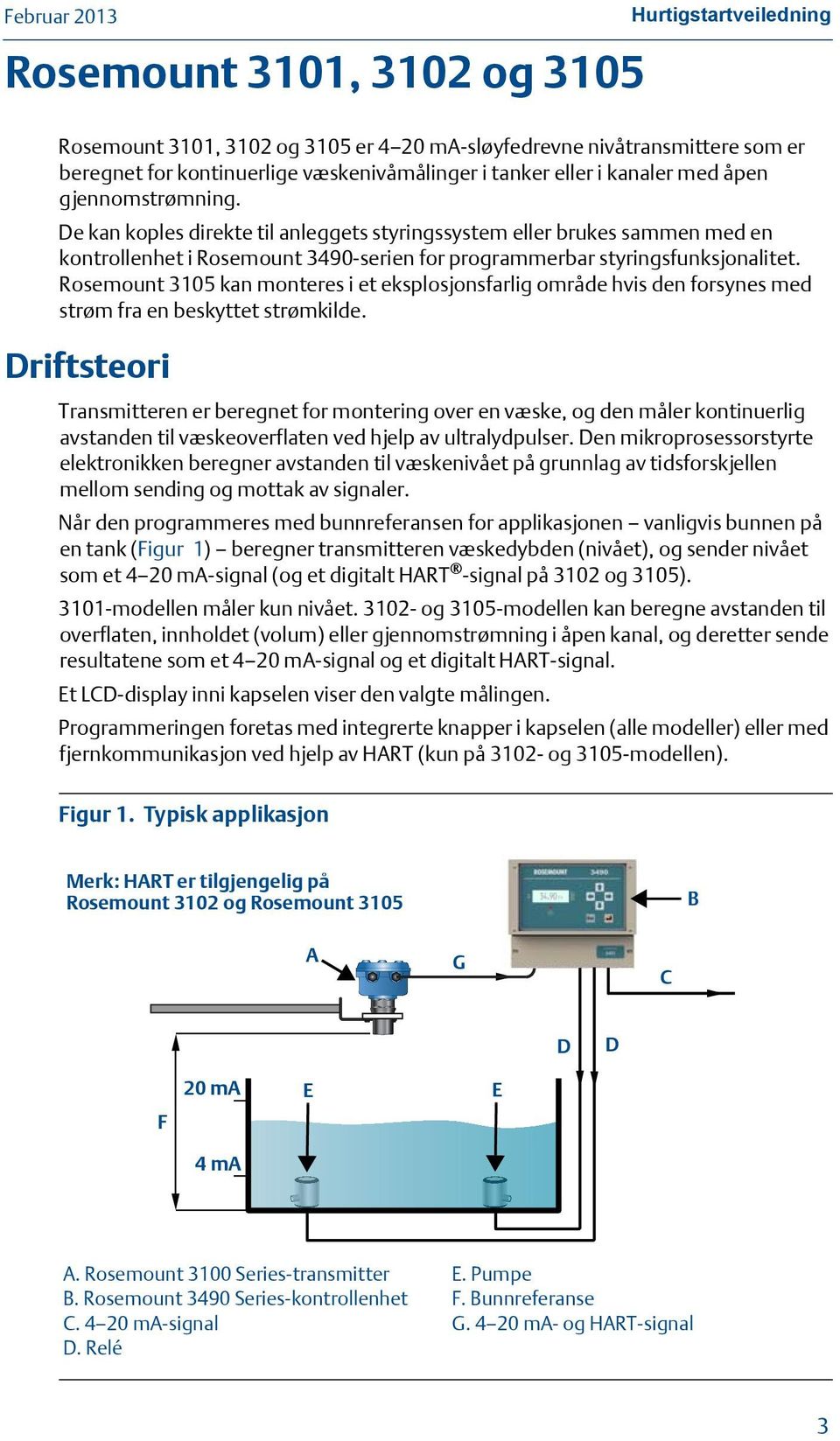 Rosemount 3105 kan monteres i et eksplosjonsfarlig område hvis den forsynes med strøm fra en beskyttet strømkilde.