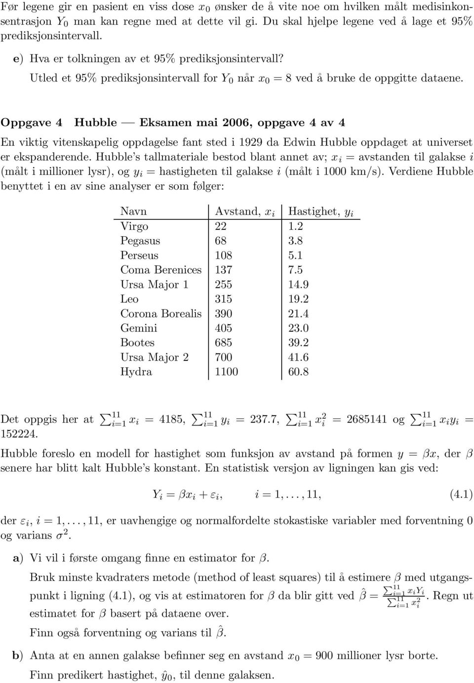 Oppgave 4 Hubble Eksame mai 2006, oppgave 4 av 4 E viktig viteskapelig oppdagelse fat sted i 1929 da Edwi Hubble oppdaget at uiverset er ekspaderede.