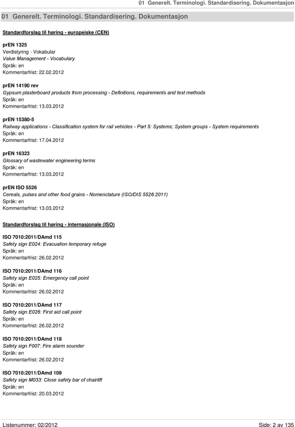 2012 pren 15380-5 Railway applications - Classification system for rail vehicles - Part 5: Systems; System groups - System requirements Kommentarfrist: 17.04.