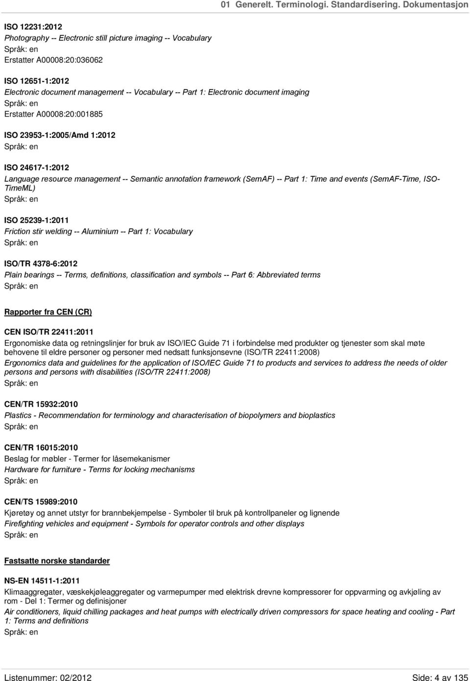 Electronic document imaging Erstatter A00008:20:001885 ISO 23953-1:2005/Amd 1:2012 ISO 24617-1:2012 Language resource management -- Semantic annotation framework (SemAF) -- Part 1: Time and events