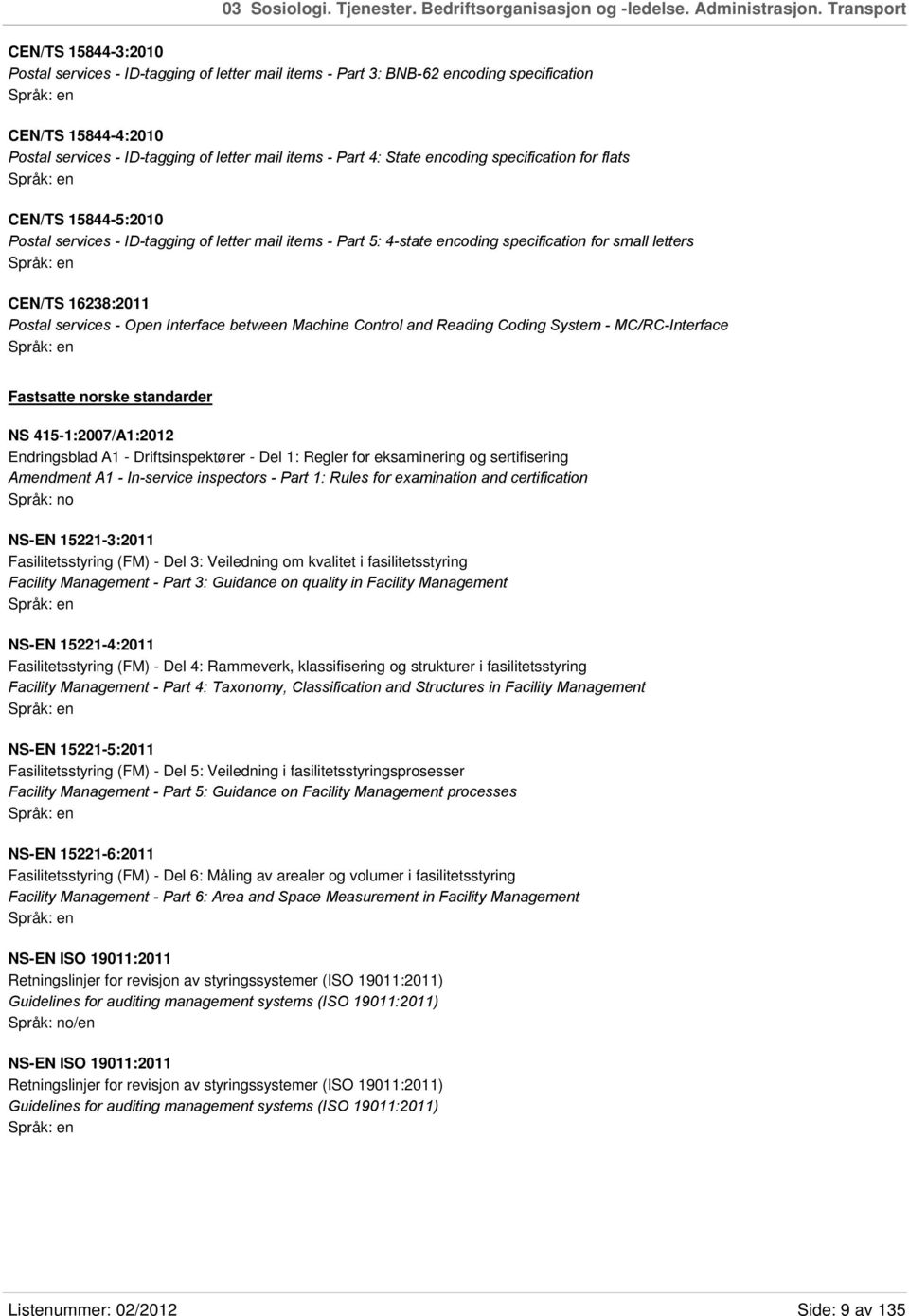 State encoding specification for flats CEN/TS 15844-5:2010 Postal services - ID-tagging of letter mail items - Part 5: 4-state encoding specification for small letters CEN/TS 16238:2011 Postal