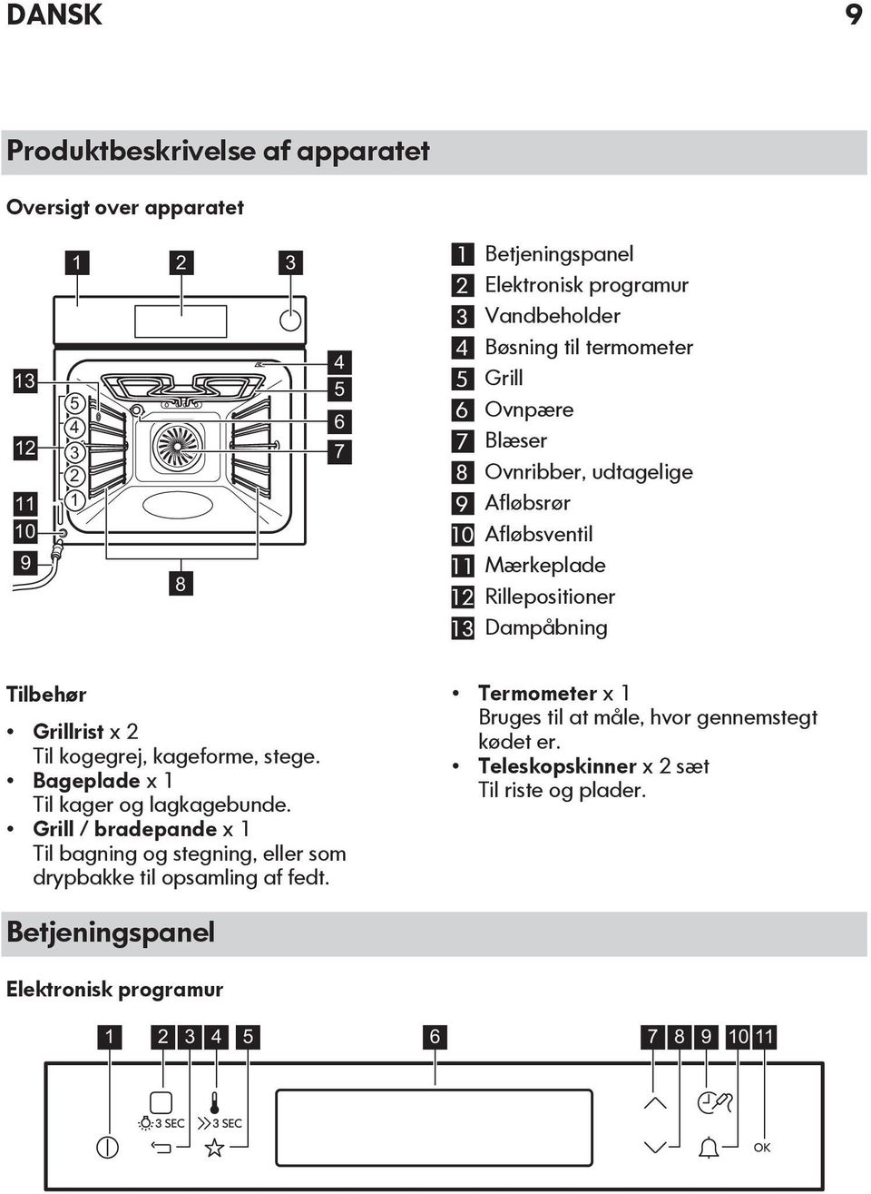 Grillrist x 2 Til kogegrej, kageforme, stege. Bageplade x 1 Til kager og lagkagebunde.