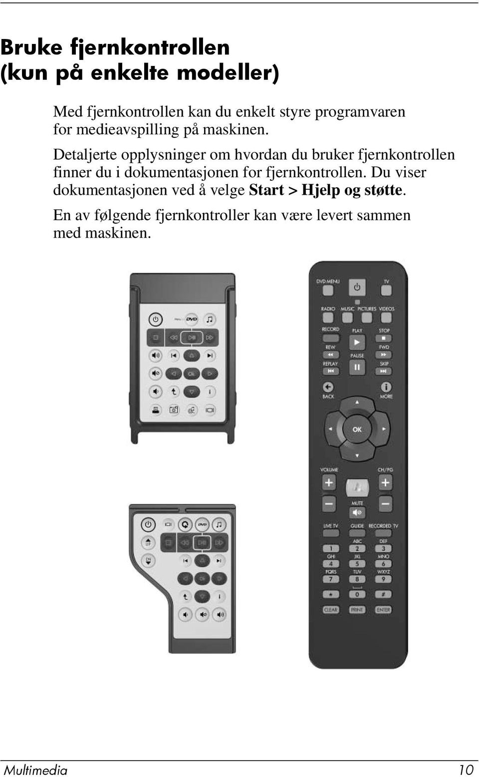 Detaljerte opplysninger om hvordan du bruker fjernkontrollen finner du i dokumentasjonen for