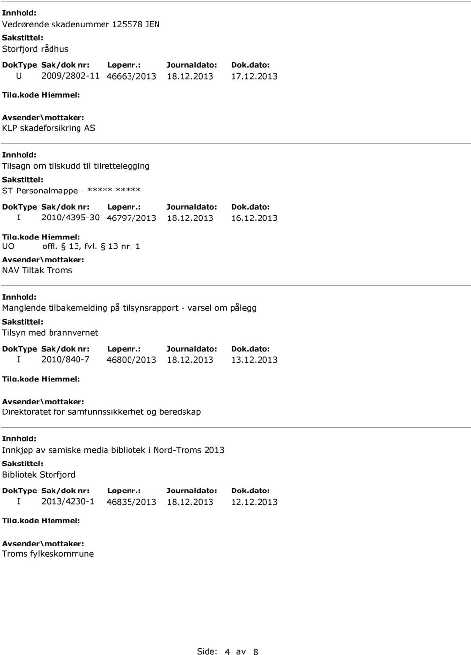 tilsynsrapport - varsel om pålegg Tilsyn med brannvernet 2010/840-7 46800/2013 13.12.