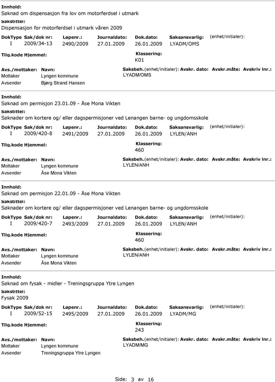 /mottaker: Navn: Saksbeh. Avskr. dato: Avskr.måte: Avskriv lnr.: Åse Mona Vikten Søknad om permisjon 22.01.