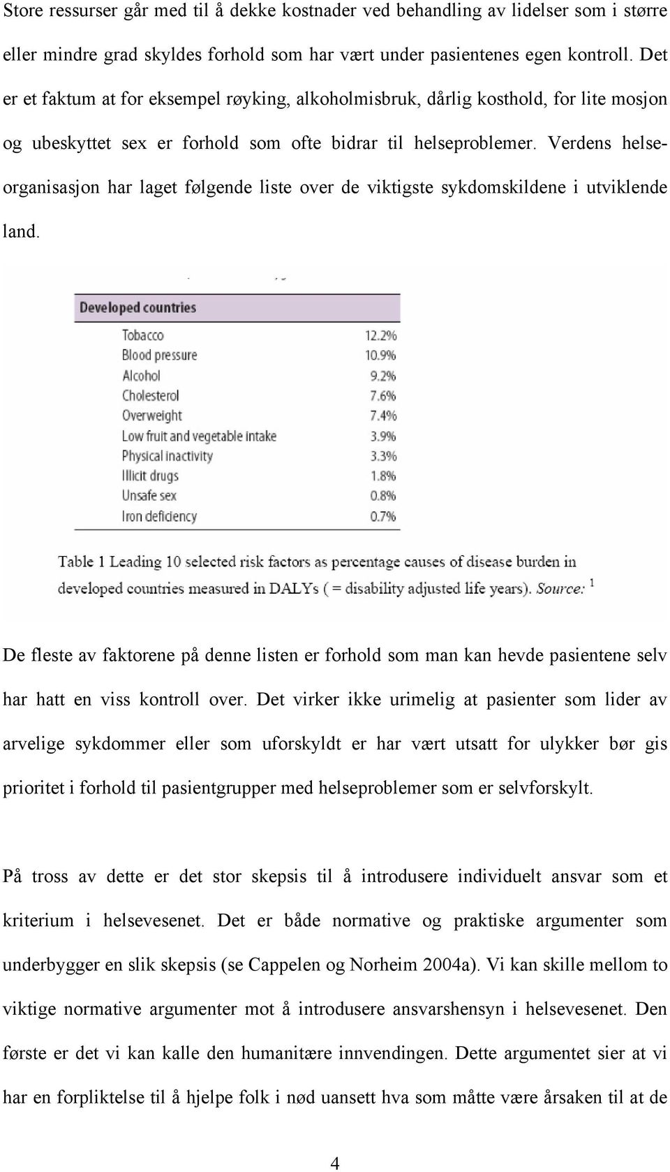 Verdens helseorganisasjon har laget følgende liste over de viktigste sykdomskildene i utviklende land.