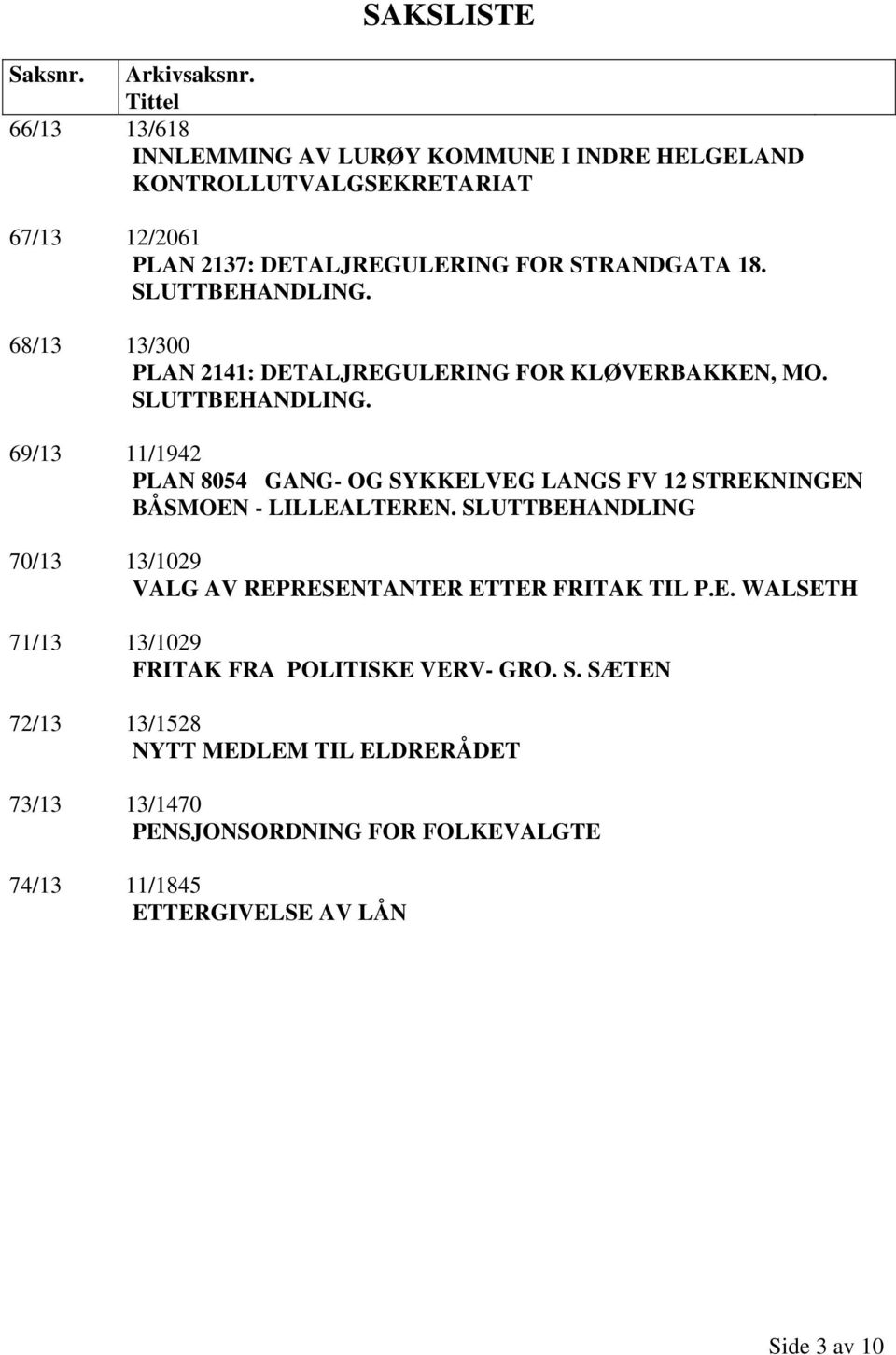 SLUTTBEHANDLING. 68/13 13/300 PLAN 2141: DETALJREGULERING FOR KLØVERBAKKEN, MO. SLUTTBEHANDLING.