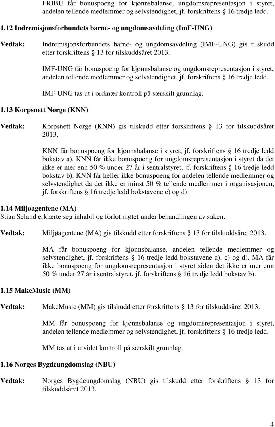 for kjønnsbalanse og ungdomsrepresentasjon i styret, IMF-UNG tas ut i ordinær kontroll på særskilt grunnlag. 1.