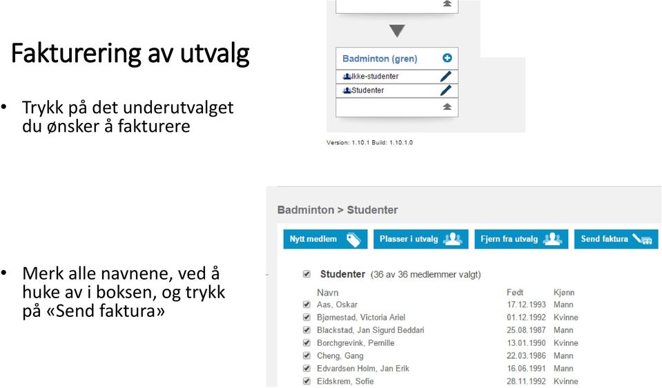 fakturere Merk alle navnene, ved å